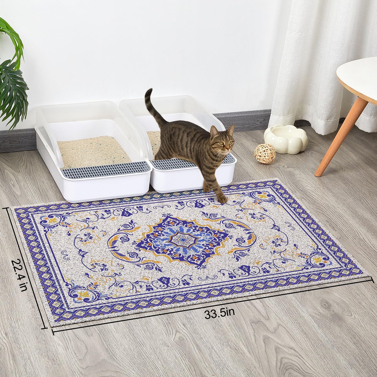 Glittme Cat Litter Mat with Non-Slip Bottom Litter Box Mat 33"X22" Litter Trapping Mat Easy to Clean Washable Cat Food Mat for Kitty,L