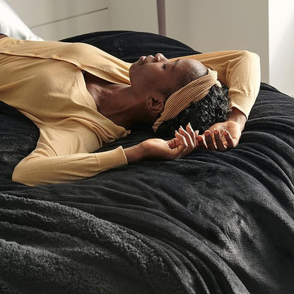 Bedsure GentleSoft Sherpa Fleece Blankets Queen Size for Bed - Thick and Warm Throw for Men, Soft Fuzzy Plush Queen Blanket for Winter, Black, 90x90 Inches