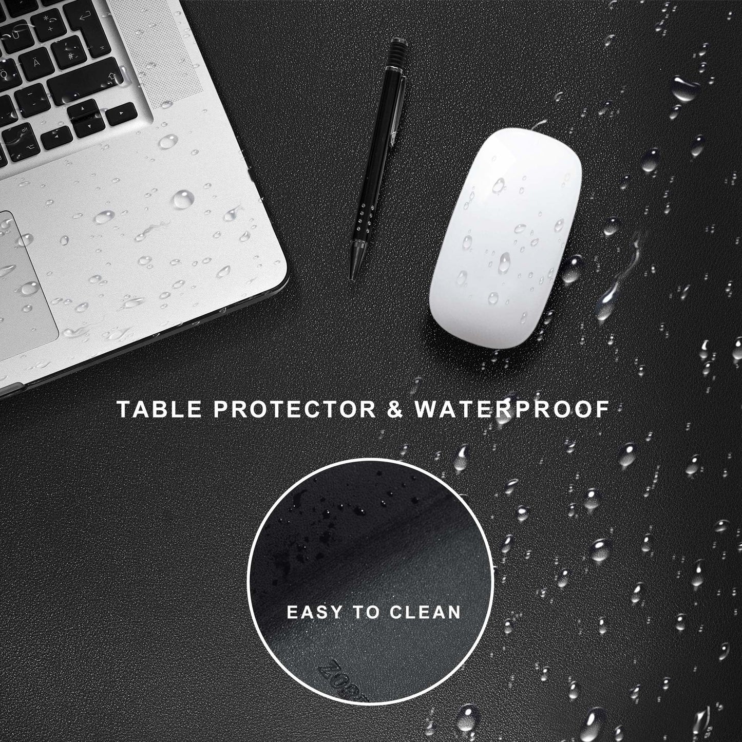 ZORESYN PU Leather Desk Mat Waterproof Anti-Oil Dining Table mat - 170x50cm - Non-Slip Mouse Pad, Large Desk Pad with Suede Base,Stitched Edges Computer Desk Mat for Gamer, Office & Home | Black