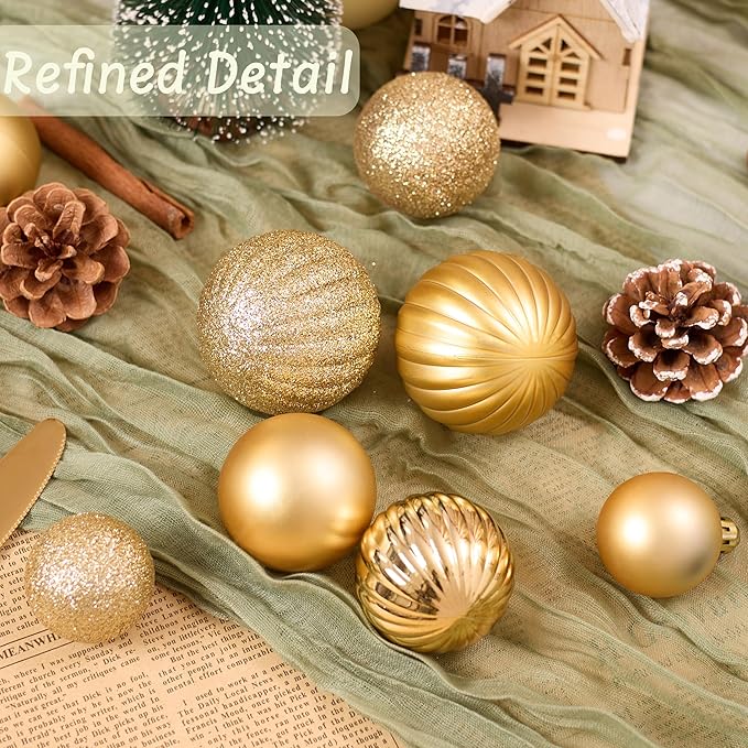 50ct Christmas Balls Ornaments for Xmas Tree, Gold Shatterproof Christmas Tree Decorations Hanging Ball for Holiday Party Decor(1.57"-2.36")