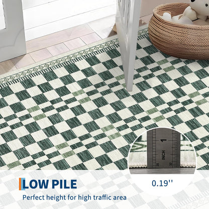 GarveeHome 5x7 Washable Rug for Living Room Contemporary Sage Green Geometric Floor Carpets Low Pile Non-Slip Nursery Room Carpet High Traffic Modern Abstract Checkered Area Rug for Bedroom