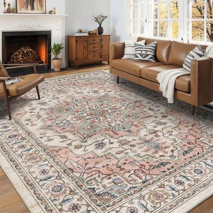 5x7 Area Rugs for Living Room Ultra-Soft Washable Rug Vintage Distressed Boho Area Rug, Non-Slip Retro Print Low Pile Stain Resistant Carpet for Bedroom Dining Room Kitchen Office