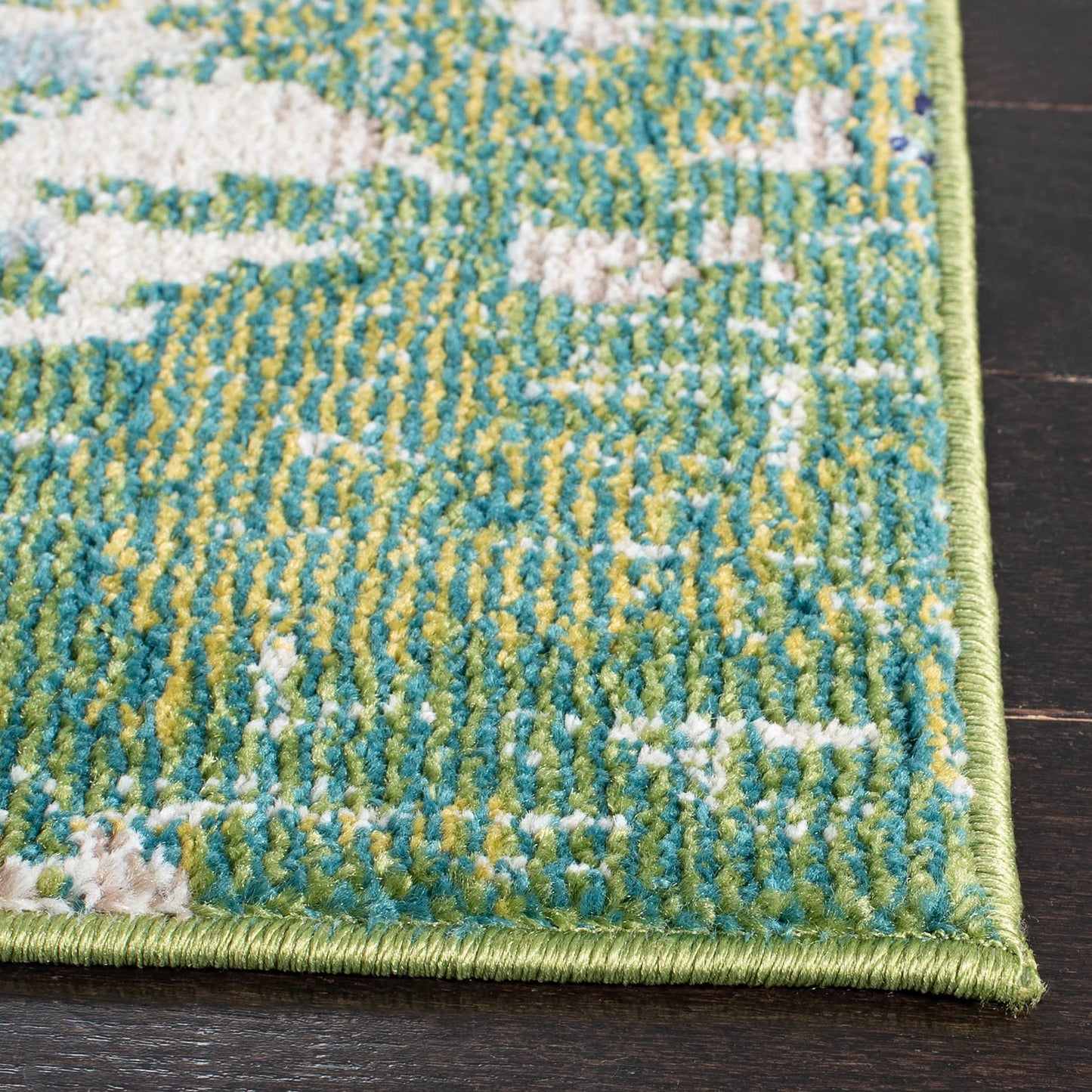 SAFAVIEH Madison Collection Area Rug - 3' Square, Green & Turquoise, Boho Abstract Distressed Design, Non-Shedding & Easy Care, Ideal for High Traffic Areas in Living Room, Bedroom (MAD425Y)