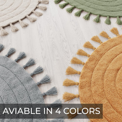 Beautiful Boho Rug with Tassels for Your Bathroom - Soft Half Circle 100% Cotton Mat Fits Perfectly Into Your Home - A Cute, Non-Slip and Absorbent Crochet Rug Ideal to Enhance Any Bath/Bedroom Decor