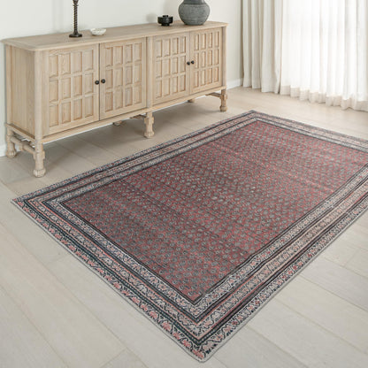 KNOTTING MATTERS Rusty Rhythm 5’ x 8’ Area Rug – Deep Rust & Charcoal Heritage Flatweave, Low-Pile – Easy Clean Area Rug – Perfect for Living Room, Dining Room, Bedroom – Pet & Kid Friendly