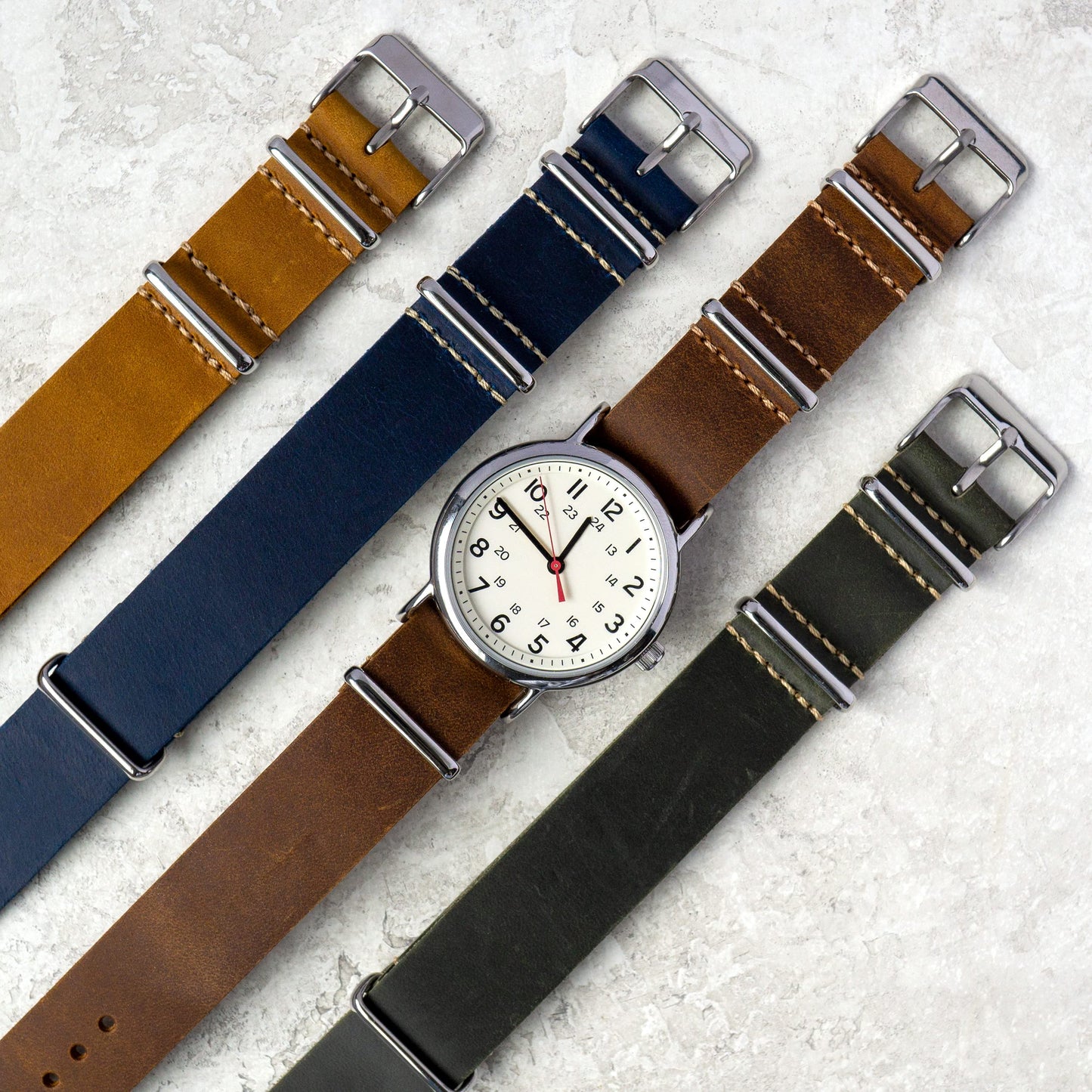 Benchmark Basics Leather Watch Band - Crazy Horse Oiled Leather One-Piece Watch Straps for Men & Women - 22mm, Dark Green