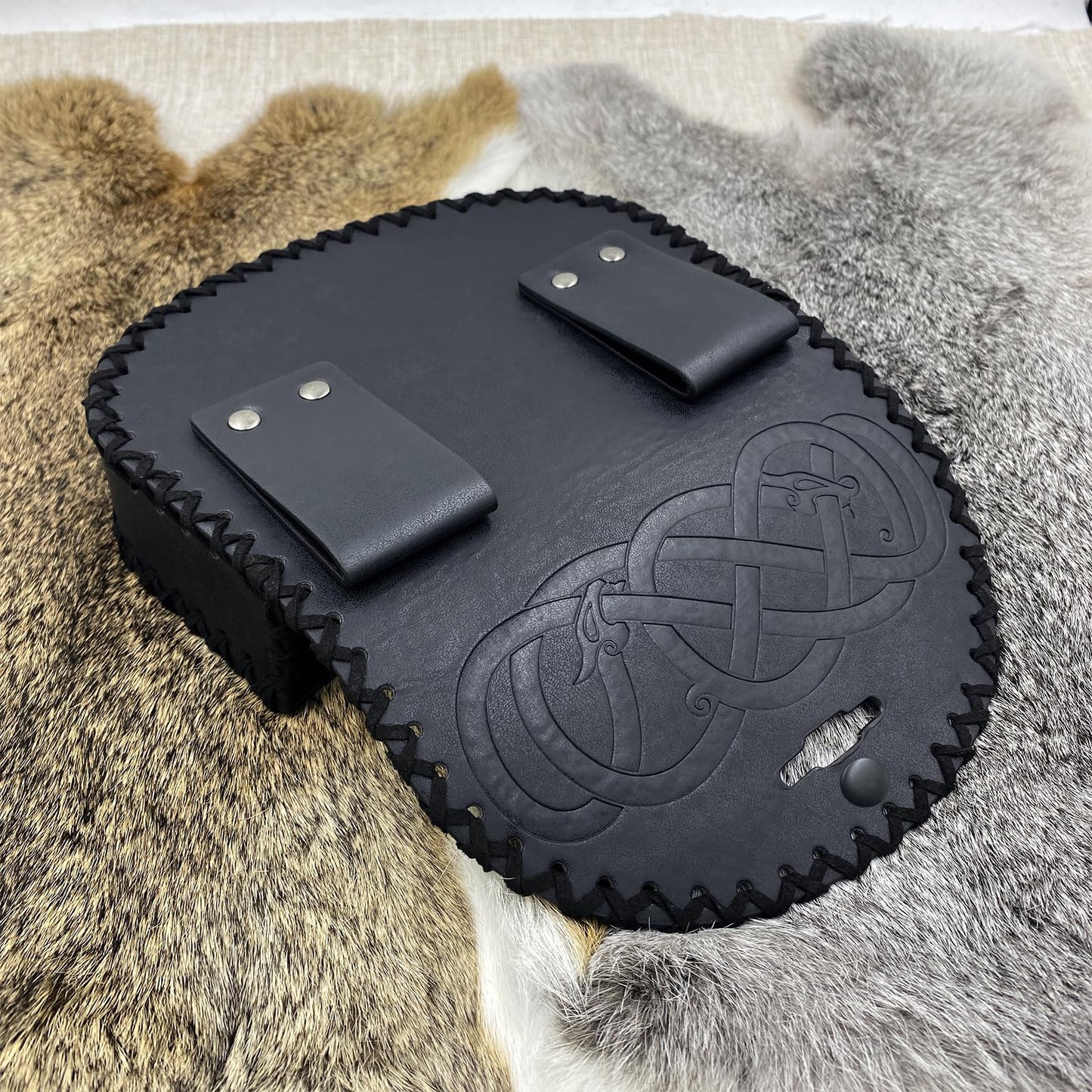 HiiFeuer Viking Embossed Belt Bag, Vintage Medieval Faux Leather Side Pack, Middle Ages Portable Belt Pouch For LARP Ren Faire (Black A)