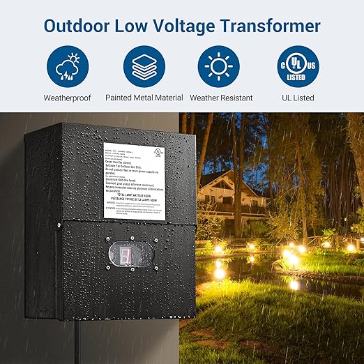 DEWENWILS 600W Low Voltage Landscape Transformer, Outdoor Weatherproof Transformer with Timer and Photocell Sensor, 120V AC to 12V/13V/14V/15V AC for LED Lighting, Walkway Light, cULus Listed