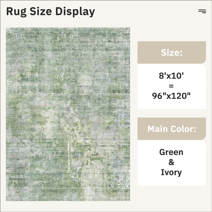 Soalmost Abstract Rug 8x10 Large Living Room Rugs Neutral Modern Washable Area Rugs for Bedroom Dining Room Non-Slip Stain Resistant Foldable Thin Rug Green