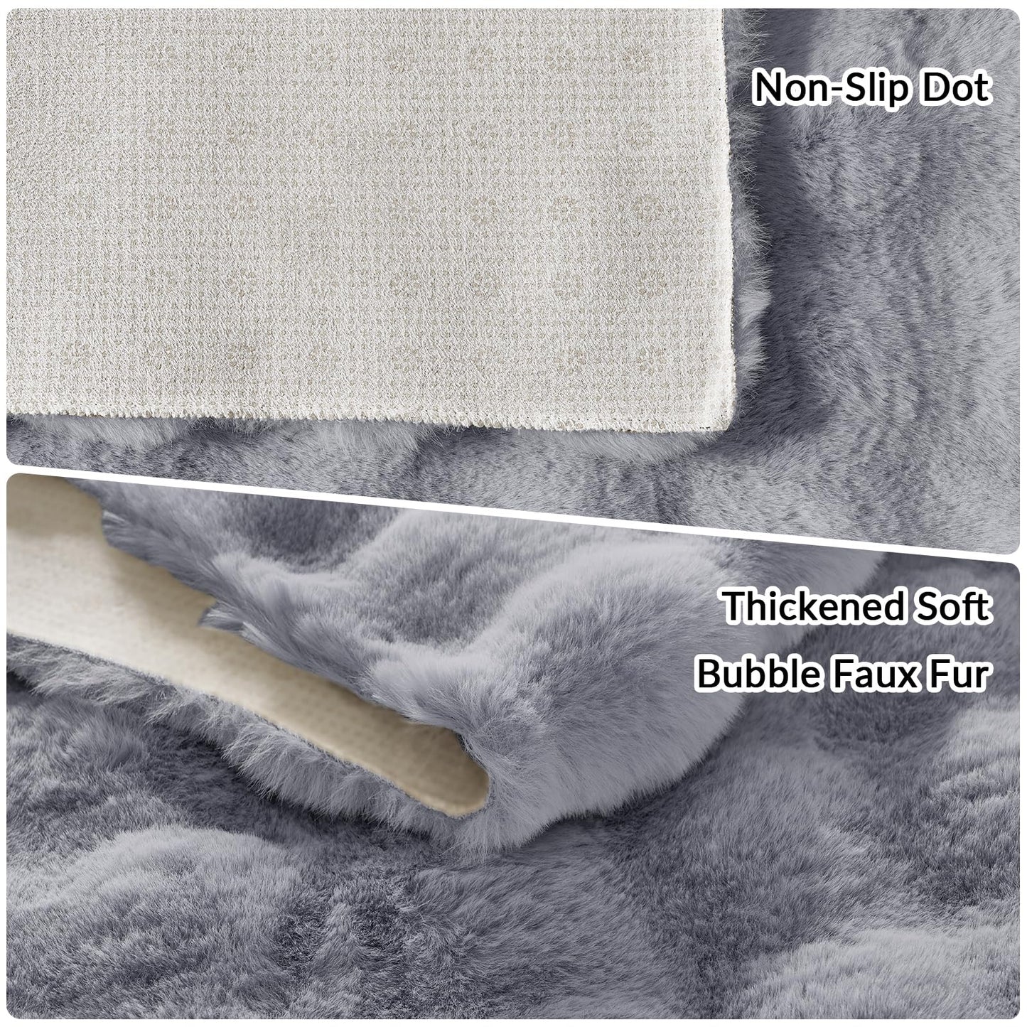 Lotus Karen Washable Area Rug, 3D Bubble Rug for Living Room, Bedroom, Faux Fur Carpet for Home Decor,4' W × 6' L, Light Grey