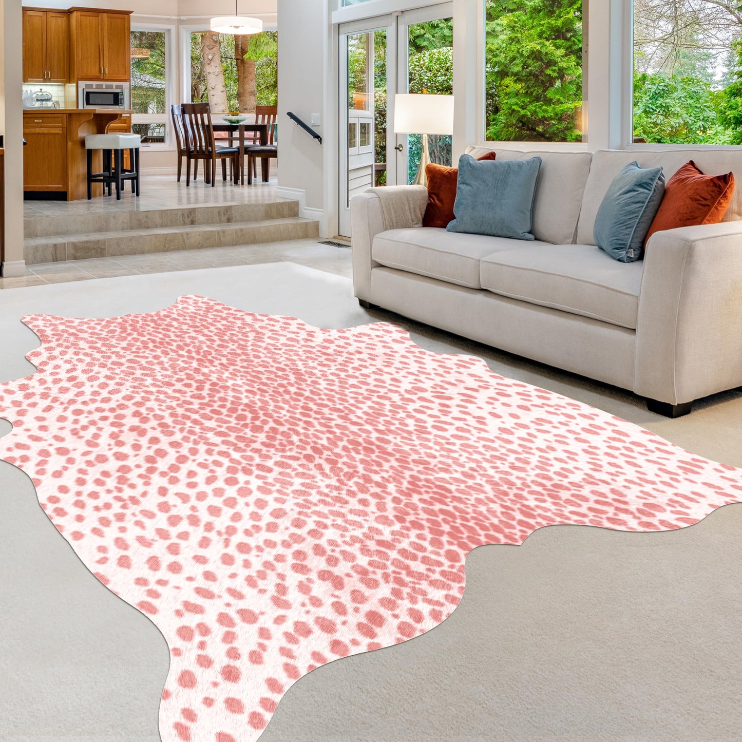 WARM HAVEN Leopard Print Rug, Animal Print 5.2x6.2 Feet Cowhide Rug for Living Room Bedroom Cow Hide Cheetah Faux Fake Antelope Deer Western Rustic Pink