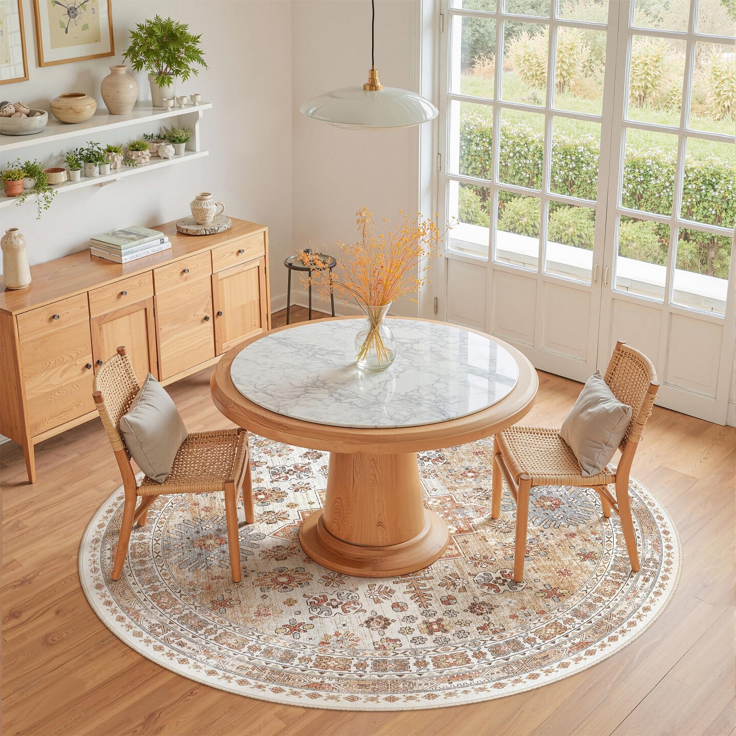zesthome Washable Round Area Rugs - Non-Slip 6ft Round Rugs, Ultra-Thin Large Circle Rugs for Living Room, Soft Low Pile Rug for Bedroom, Kitchen, Nursery - Vintage Stain Resistant Round Rug