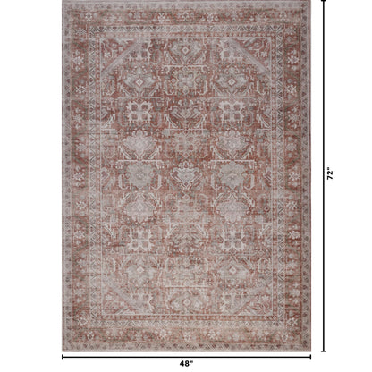 Kuden 4x6 Area Rug, Machine Washable Area Rug with Non-Slip Backing, Vintage Style, Soft, Easy Clean, Low Pile Rug for Living Room, Bedroom, Dining Room