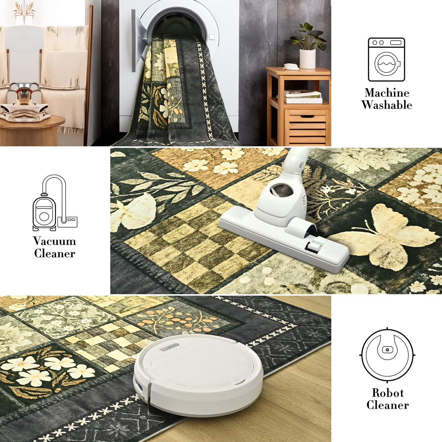 Tepook 4x6 Area Rugs for Living Room, Modern Large Geometric Rug for Bedroom, Washable Patchwork Rug Indoor Non Slip Throw Carpets for Dining Room Office Farmhouse Home Decor, Dark Grey