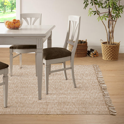Collive Comfy Area Rug 4' x 6', Tan/Cream Woven Cotton Bedroom Rugs, Modern Indoor Accent Rug Floor Carpet with Tassel for Living Room, Nursery Room, Dining Room, Bedside, Office, Patio Decor