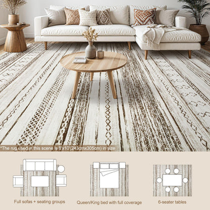 Tortania Area Rug Living Room Rugs - 8x10 Washable Large Soft Neutral Boho Moroccan Bohemian Farmhouse Rug Indoor Floor Carpet for Bedroom Under Dining Table Home Office Decor - Cream Brown