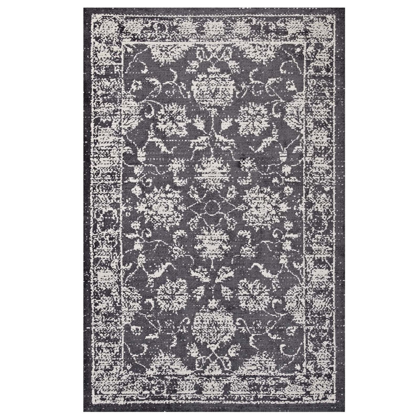 Modway Kazia Floral Lattice 5x8 Area Rug in Dark Gray and Ivory