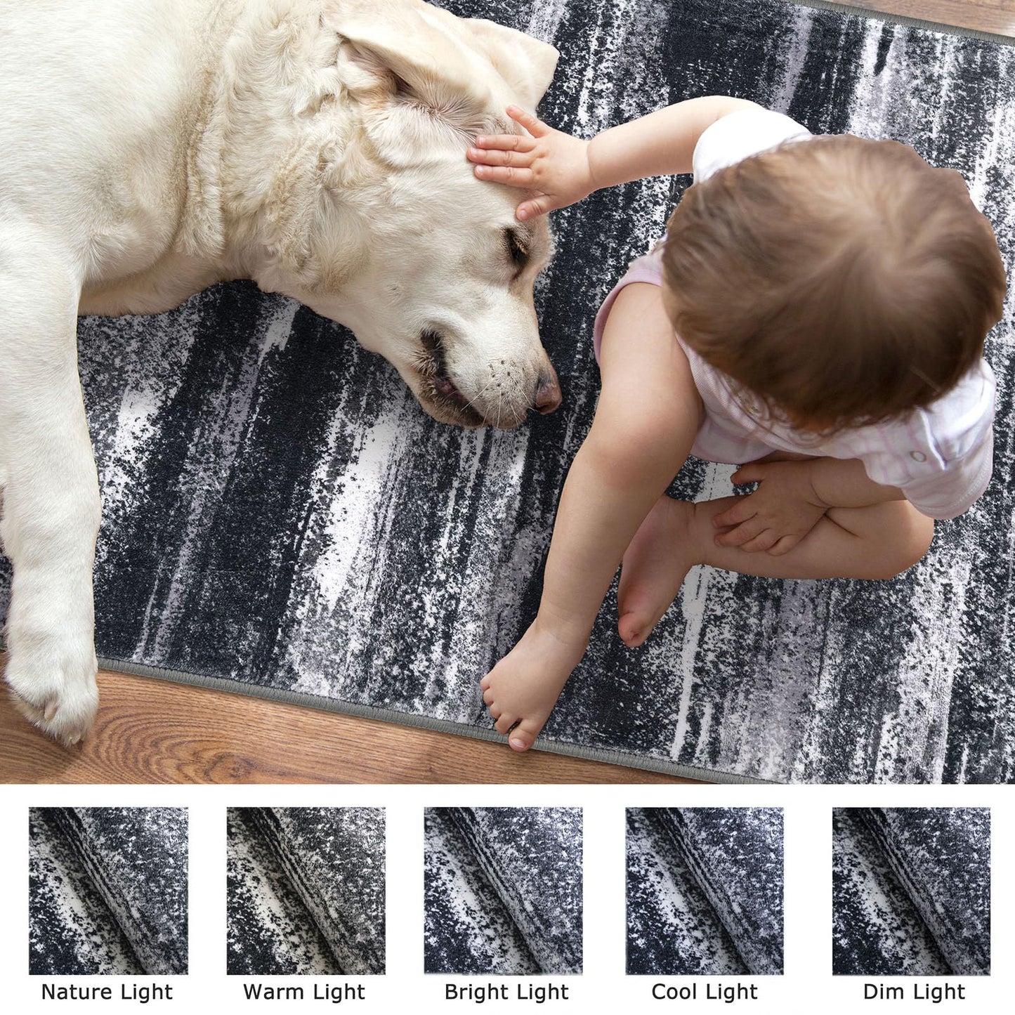 Lansny Modern Abstract Entryway Rug Indoor 2x3 Washable Rug Non-Slip Soft Small Area Rug Black Grey Kitchen Mats Thin Print Faux Wool Floor Carpet Throw Rugs for Entrance Bedroom