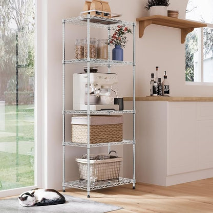 IZEUK 5-Tier Chrome Metal Storage Shelves, Adjustable Wire Shelving Unit for Kitchen, Bathroom, Pantry, Office, Garage, Organizer Wire Rack, 1250 lbs, 13.7" D x 23.6" W x 63" H