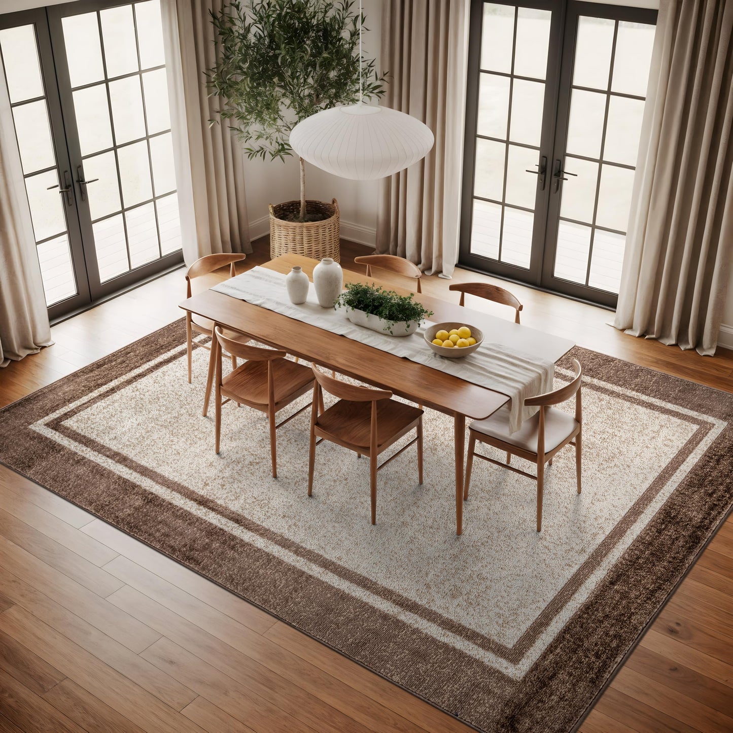 Rugshop Modern Transitional Bordered Indoor Area Rug for Living Room,Bedroom,Kitchen Rug Low Pile Rug with Jute Backing 7' 10" x 10' Beige