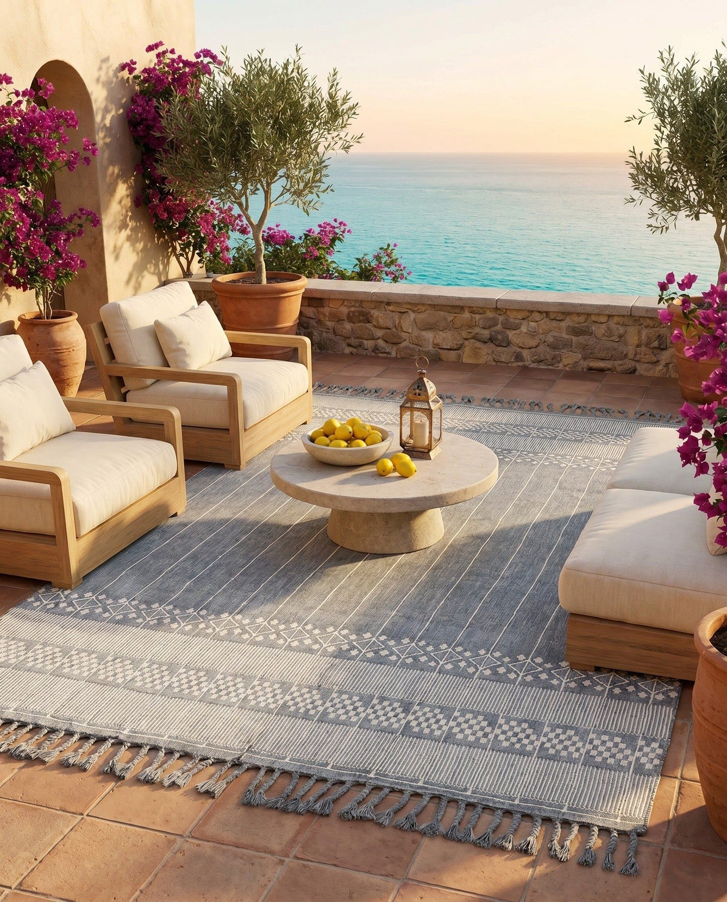 Rugs.com - Eco Bohemian Indoor Outdoor Rug – 9' x 12' Cool Gray Easy-Clean Rug – Sustainable Recycled Material for Patios, Decks, and Porches