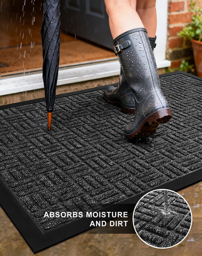 Mibao Front Door Mat, Heavy Duty Durable Welcome Mat for Outdoor Indoor, Dirt Trapper Waterproof Super Absorbent Door Mat for Entryway Outside Patio Porch, 29.5" x 17", Grey
