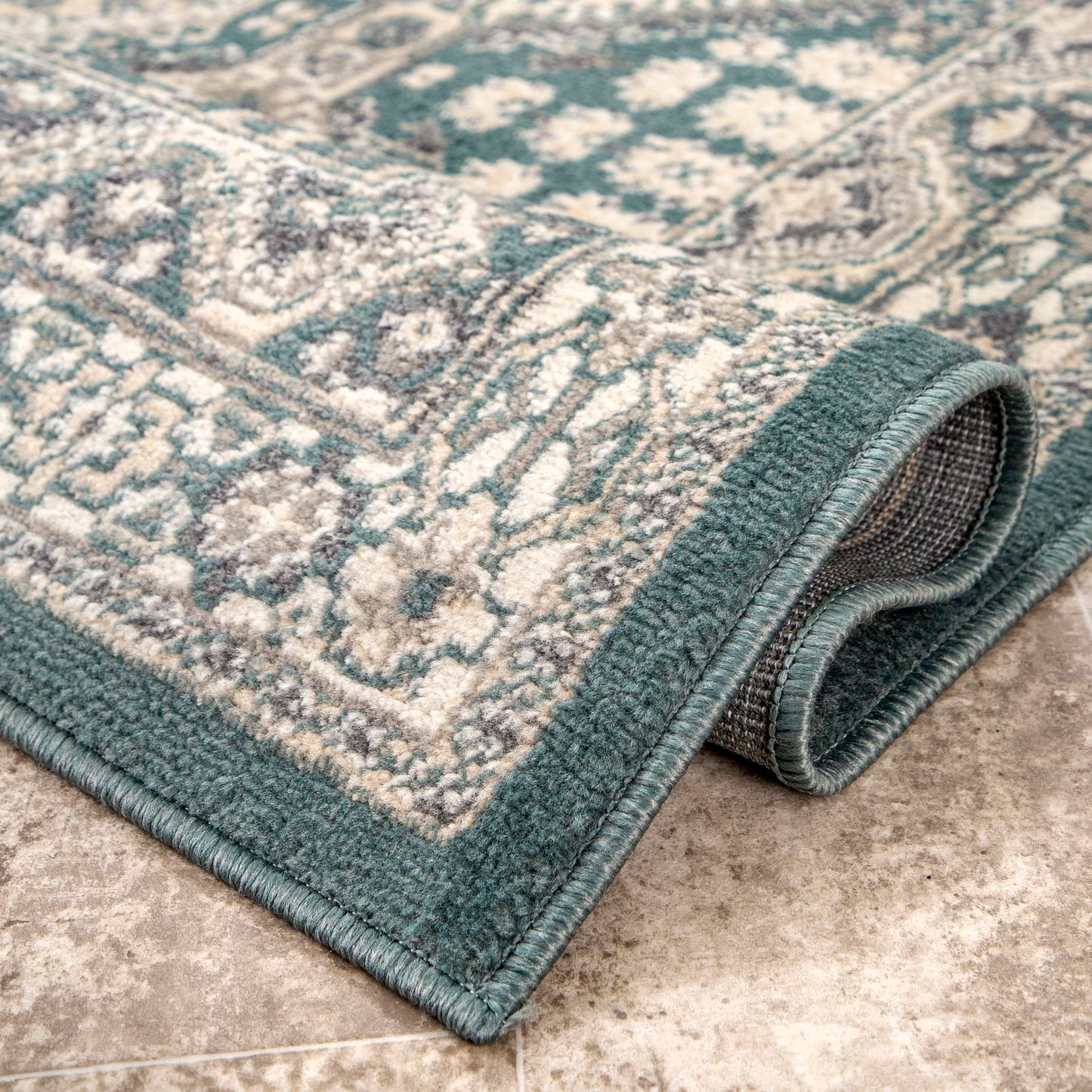 Nuloom Becca Blue/Ivory, 6' Round, Traditional Tiled, Soft and Cozy, High Traffic, Stain Resistant, Easy Clean, Durable Area Rug for Bedroom, Living Room, Dining Space, Den, Foyer, Entryway