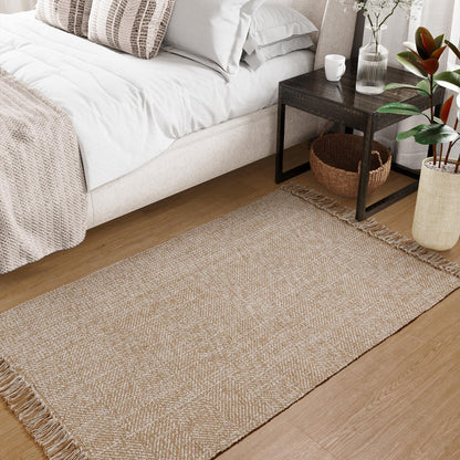 Collive Washable Area Rug 3' x 5', Modern Farmhouse Woven Kitchen Rugs, Tan/Cream Indoor Outddor Mat Braided Throw Carpet for Entryway Bedroom Nursery Laundry Living Room