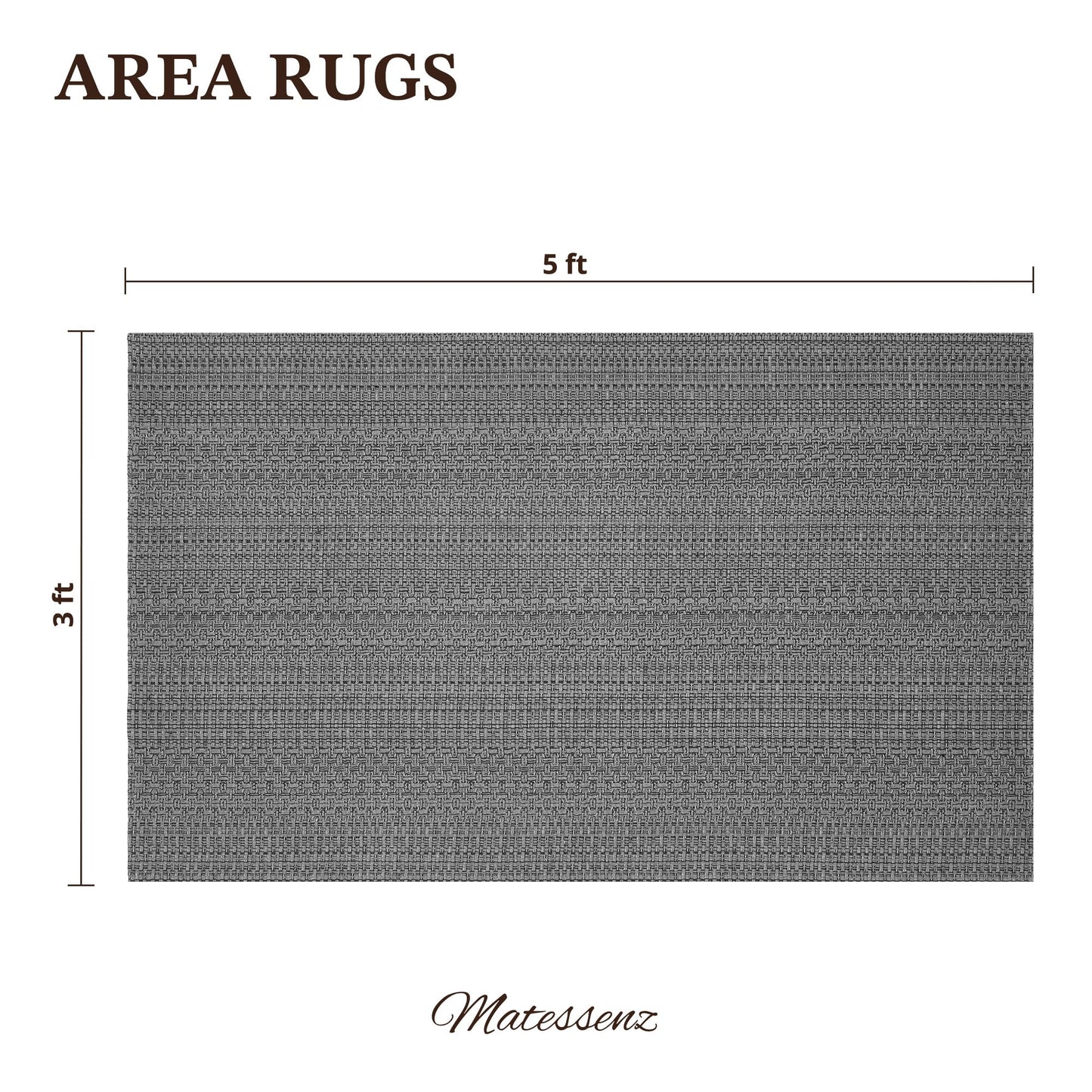 MatEssenz 3x5 ft Area Rug - Machine Washable Non-Slip Boho Rug for Living Room, Woven Rug for Bedroom, Dining Room, Home Office - Soft, Lightweight, Stain-Resistant, Soundproof - Grey