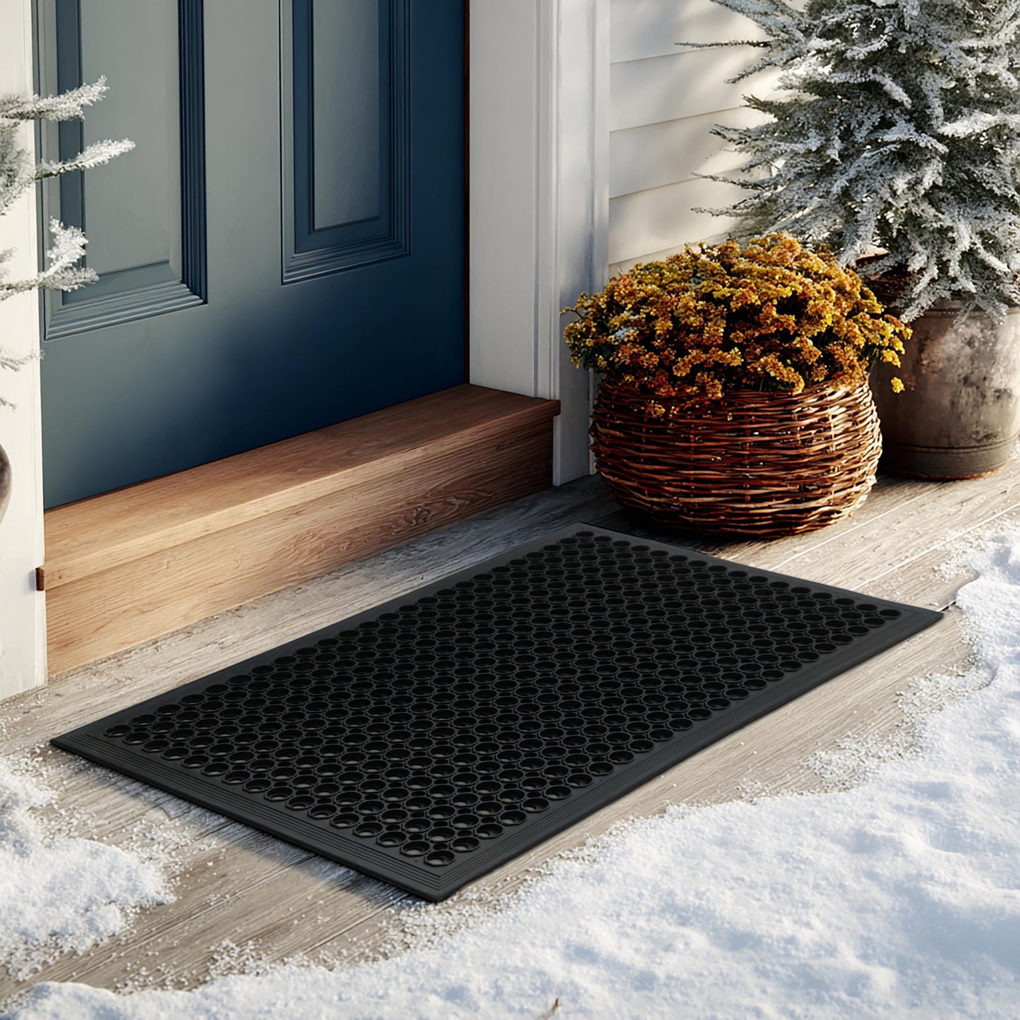 Croft&Cane Anti Fatigue Rubber Mat - 2 Pack 17x30 inches Drainage Floor Mat – Heavy Duty Non Slip Entryway Doormat - Indoor Outdoor Commercial Kitchen Bar Garage Safety Mat - Black