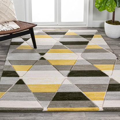 JONATHAN Y Retro Diamonds Yellow/Gray/Cream Indoor Area Rug 4X6 ft, Kehoe Geometric for Living Room, Bedroom, Kitchen, Office, Easy-Cleaning, High Traffic, Pet-Friendly, Non-Shedding UNQ101A-4