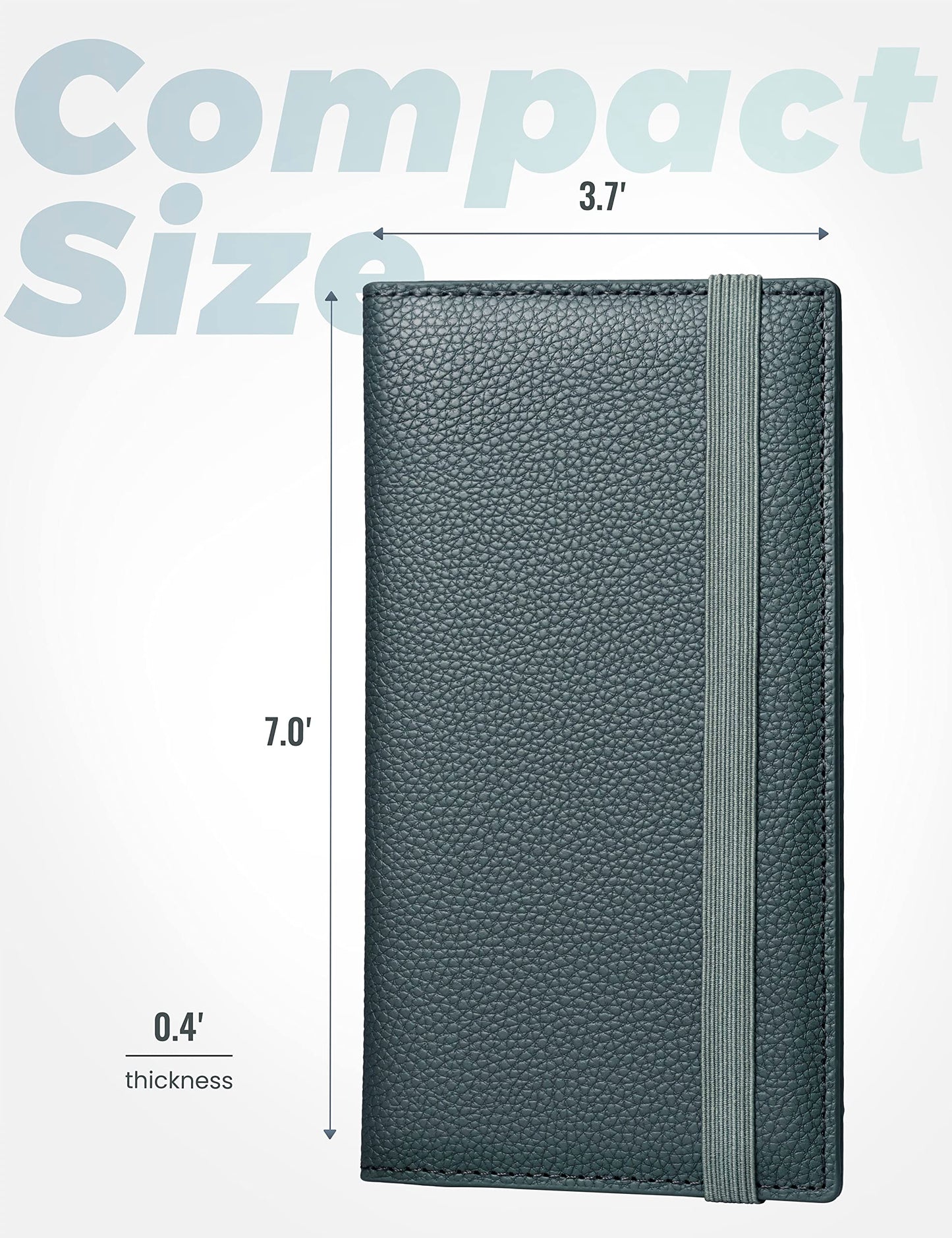 Yarnic Checkbook Cover for Personal Checkbook, Checkbook Holder with Pen Holder & Built-in Clear Plastic Divider for Duplicate Checks (Grey Green)