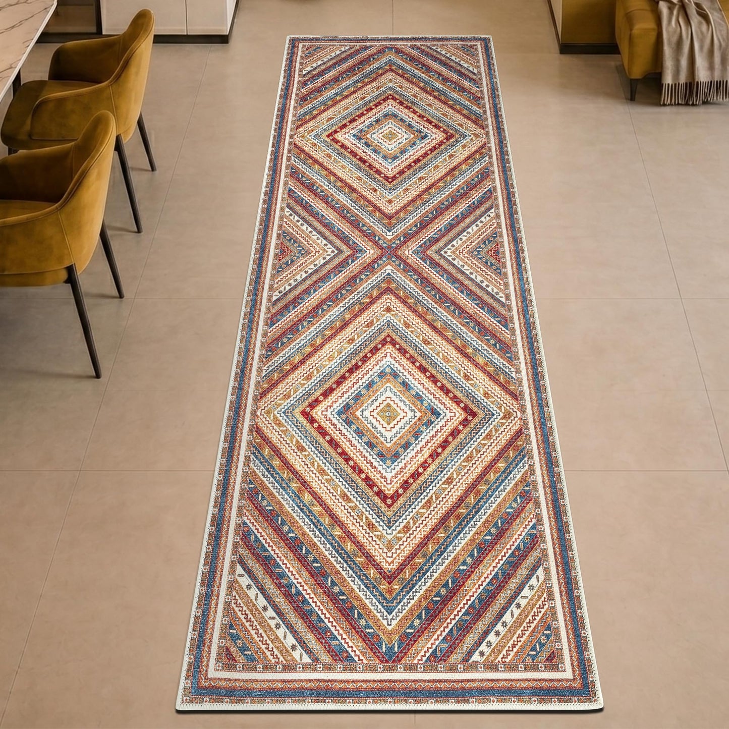 Keen Home Design 30"x120" Rug - Machine Washable Runner Rug with Non-Slip Backing, Ideal for Hallway, Entryway, Kitchen, Laundry Room - Vintage, Easy Clean, Durable, Low Pile - (2'6" x 10')