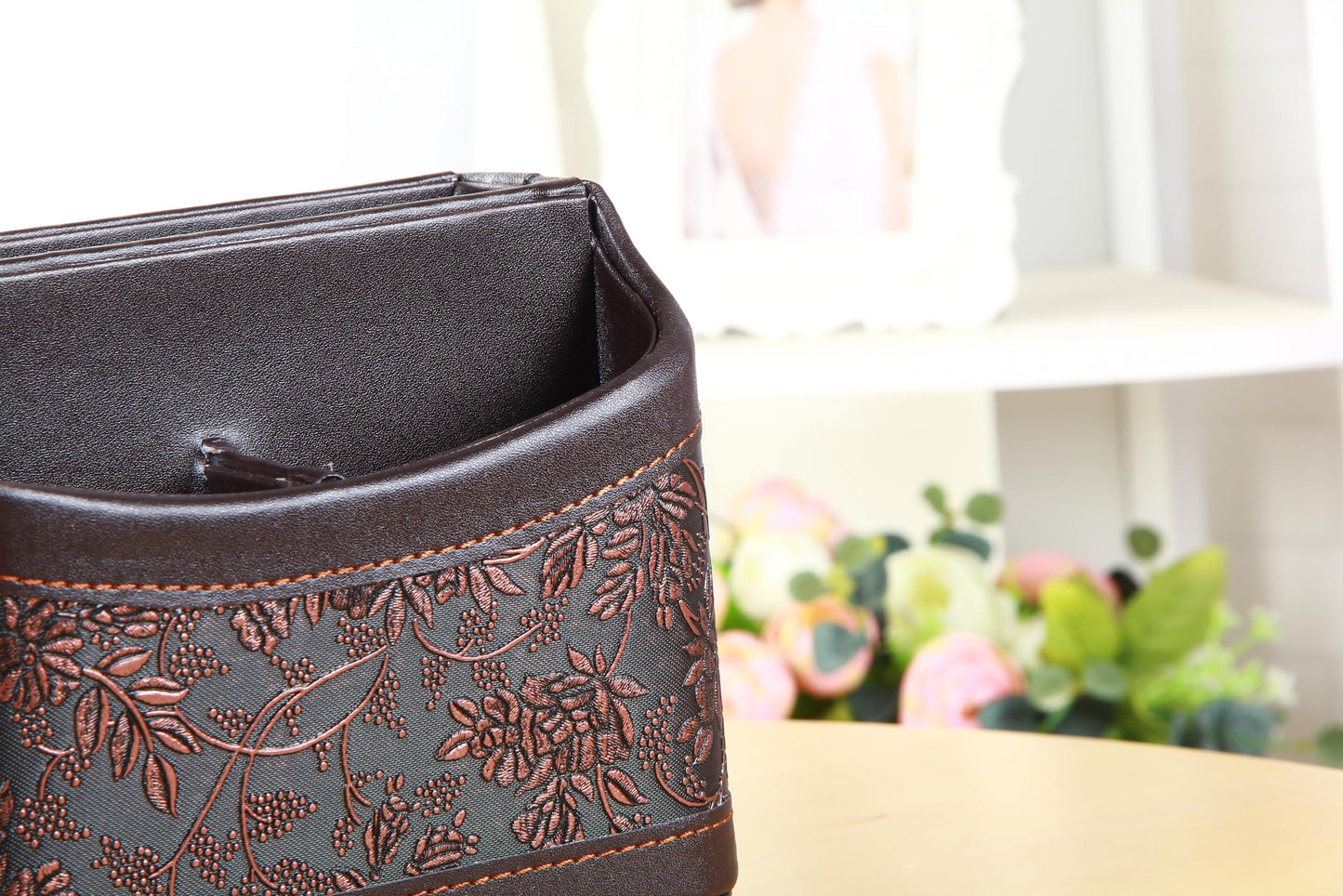 Arniche PU Leather Remote Control Organizer with 360° Spinning Design,Desk Organizer for TV Remote,Phone,Pen,Glasse,Mail,Tablet,Calculator,Controller-Home & Office Storage Caddy (Antique Brown) ﻿