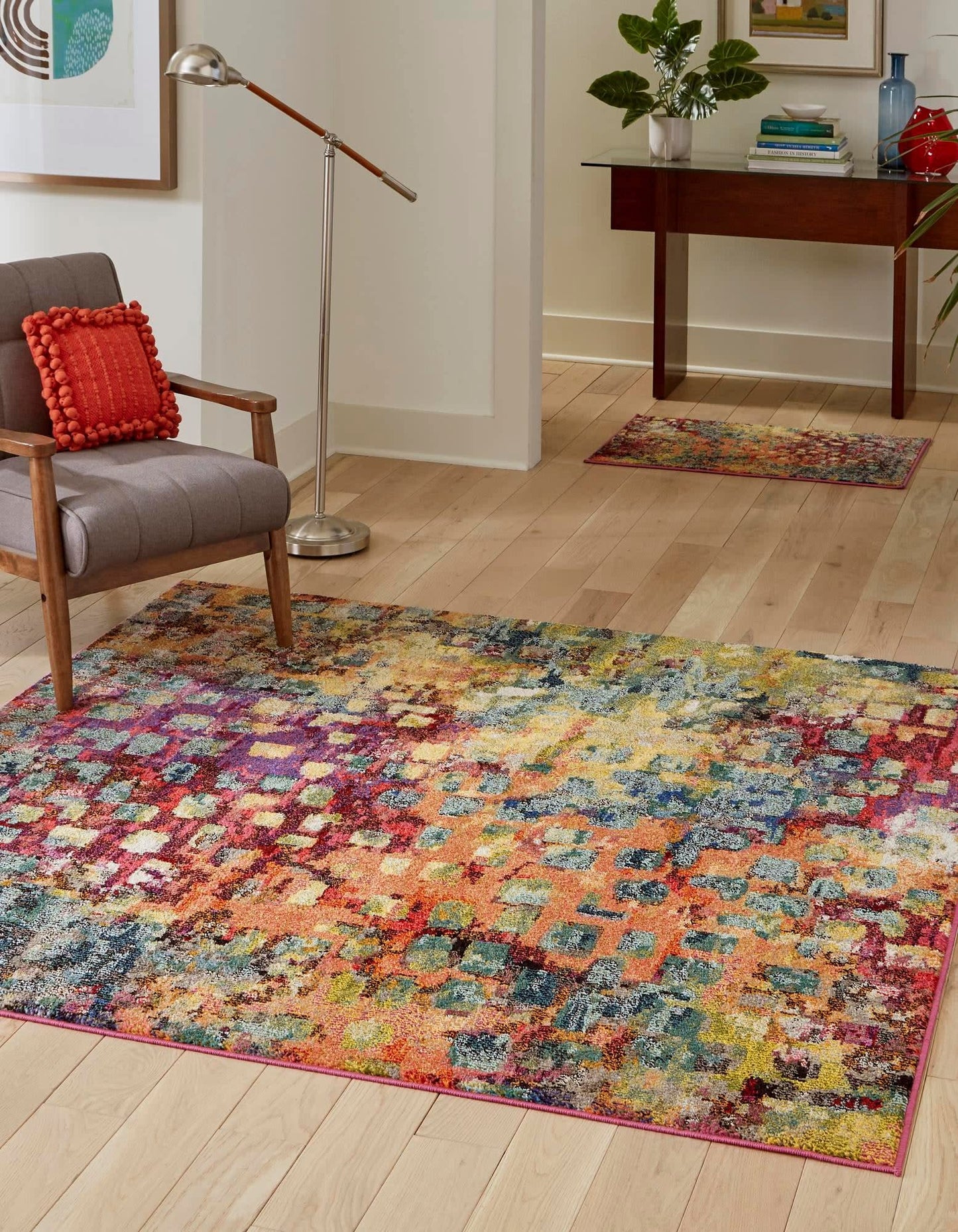 Unique Loom Jardin Collection Colorful, Vibrant, Abstract, Modern Area Rug (4' 0 x 4' 0 Square, Multi/Blue)