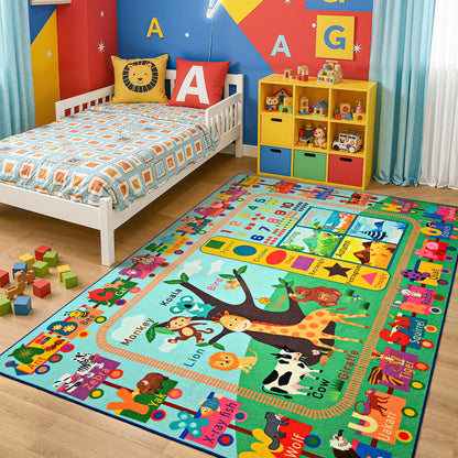 Maxsoft Kids Rug for Playroom, Educational 4x6 Play Mat for Classroom, Washable Playmat for Learning ABC Alphabet Animal Season Shapes Numbers Daycare Rug for Kids Room Nursery Children Toddler