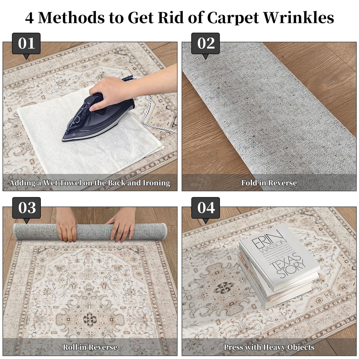 HILORUUG 4x5 Rug Entryway Washable: Non-Slip Oriental Area Rug for Bathroom Kitchen- Farmhouse Low Pile Stain Resistant Carpet Long Thin Front Door Mat (4x5 Ivory/Grey/Multi)