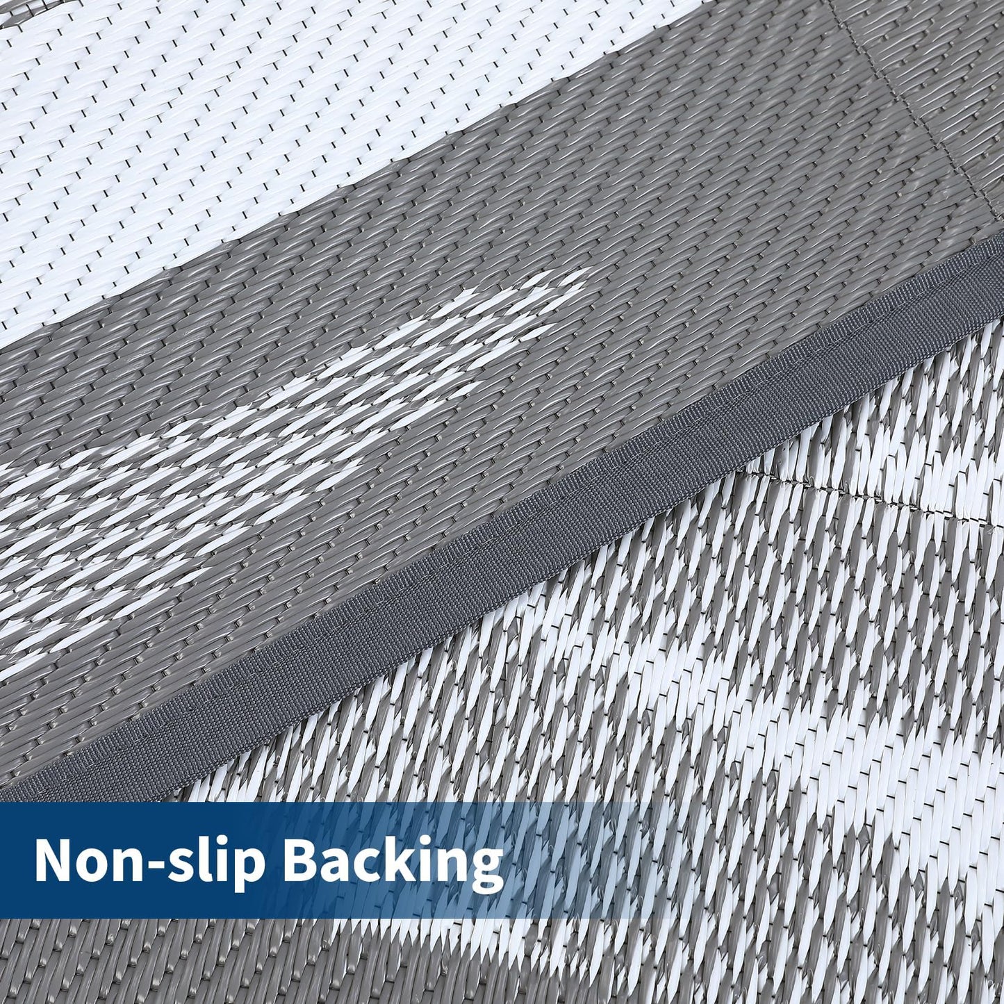 GAOMON 8'x10' Outdoor Rug Waterproof, Reversible Plastic Straw Rug for Balcony, Small Patio, Porch, RV & Camping – UV Resistant, Easy Clean, Pet Friendly Outdoor Mat for Compact Spaces, Grey&White