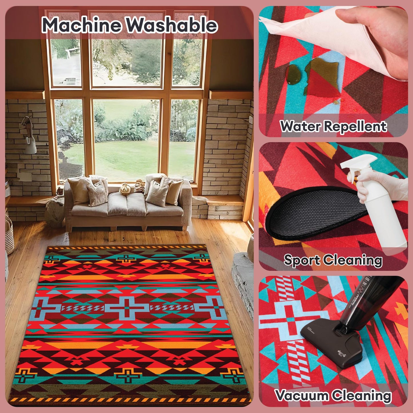 Southwest Area Rug for Living Room, 3x5 ft Native American Carpet for Farmhouse, Hallway, Kitchen, Living Room, Bedroom