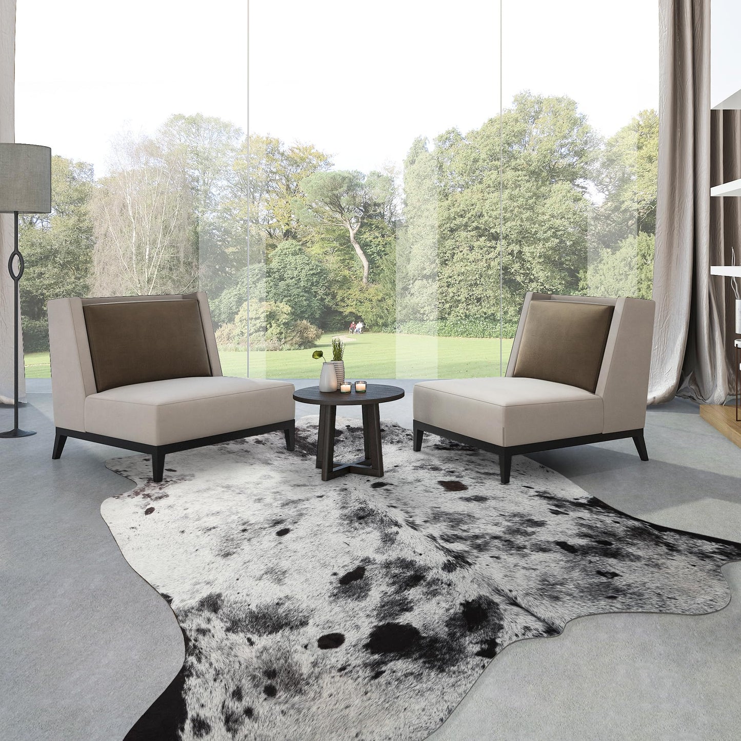 SUNYIWEI Faux Cowhide Rug, 5.2 x 6.2 ft Cowhide Rug for Living Room, Bedroom, Wall - Non-Slip,Gray White Black