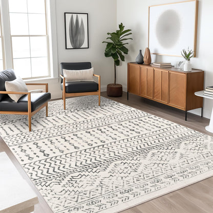 Art&Tuft Area Rug 5x7, Super Soft Ultra-Thin Moroccan Washable Rugs 5x7, Anti-Slip Backing Rugs for Living Room, Foldable Geometric Machine Washable Area Rug(5'x7', Ivory)