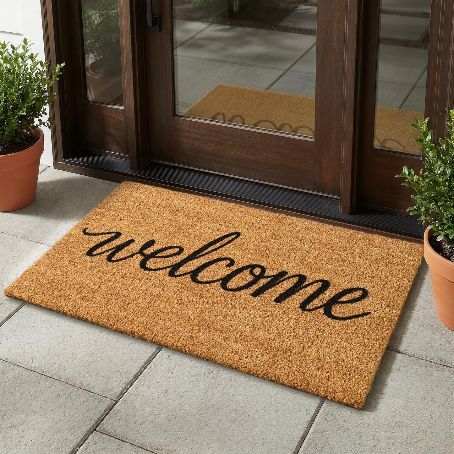 Kelarea Front Door Mat Natural Coco Coir Doormat with Heavy Duty Backing, 17" x 30" Welcome Entry Mats, Non-Slip Easy to Clean for Indoor Outdoor Entrance Porch
