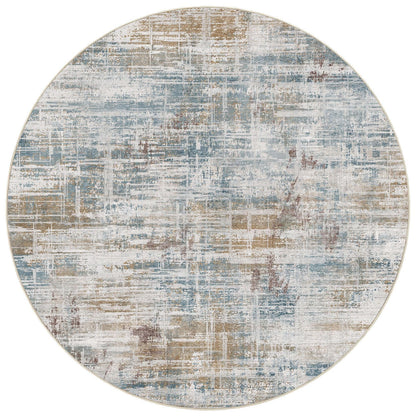 UERMEI 6ft Round Area Rug for Living Room: 6x6 Washable Neutral Abstract Modern Soft Circle Rugs Non Slip Indoor Floor Stain Resistant Carpet for Bedroom Dining Room Office Nursery Blue Brown