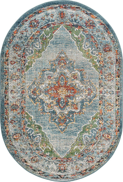 Unique Loom Isabella Collection Area Rug - Rossellini (4' 1" x 6' 1" Oval, Blue/ Beige)