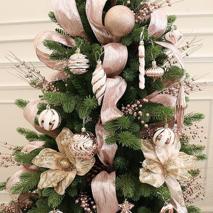 Christmas Ball Ornaments Set Shatterproof Christmas Tree Ornaments 24 PCS Painted Shaped Styles Xmas Tree for Holiday Decor,Rose Gold