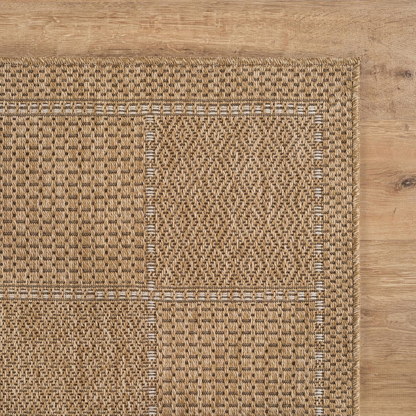 Beverly Rug Easy Jute Checkered Squared Rug 6x9 Washable Durable Indoor Outdoor Area Rugs for Living Dining Room Patio Office Stain Resistant Non Shedding Casual Indoor Outside Carpet 6 x 9 Natural