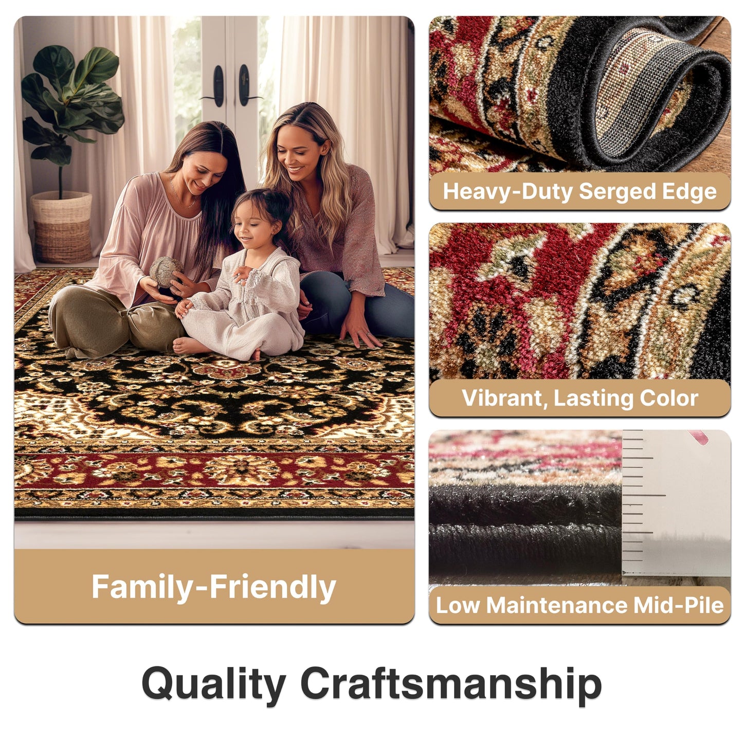 Well Woven Barclay Collection Medallion 5x7 Black Area Rug - for Living Room, Bedroom, and Dining Room