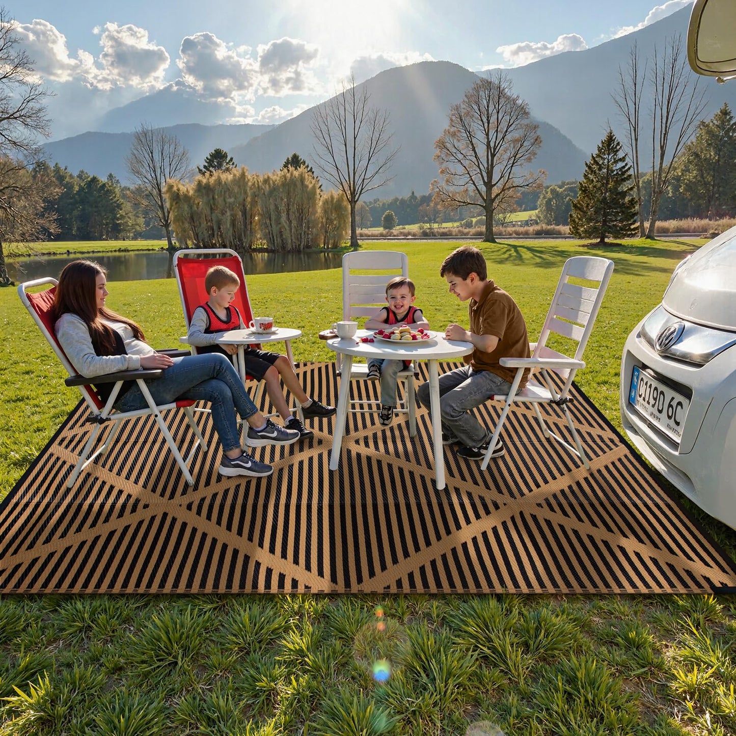 Lahome Outdoor Rug 8x10 Patio Waterproof, Plastic Straw Reversible Rv Outdoor Rugs for Camping, Large Indoor Outdoor Carpet for Porch Deck Backyard Camper Picnic, Brown 8'x10'
