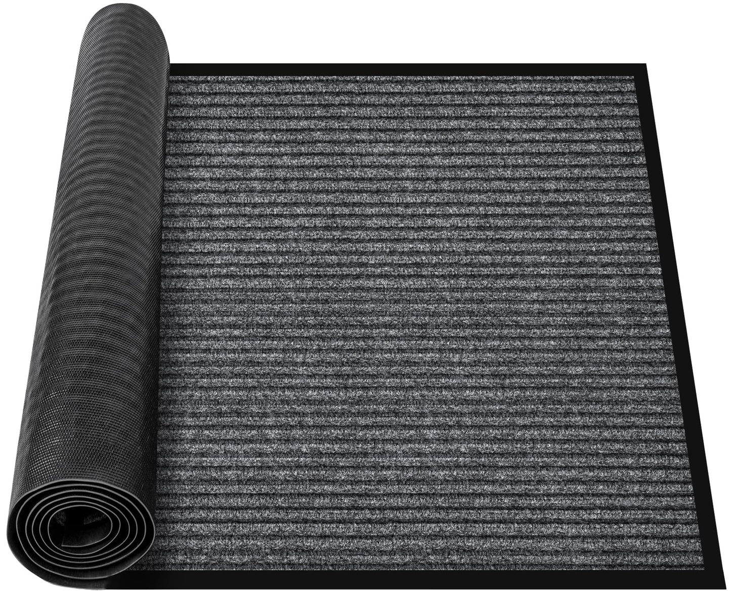 MYFAMIREA Commercial Floor Mat 3' x 10' Extra Large Front Door Industrial Rug Heavy Duty Brush Step Entrance Mat Weather Utility Rug with Non Slip Rubber Backing Low Profile for Entryway,Charcoal Grey