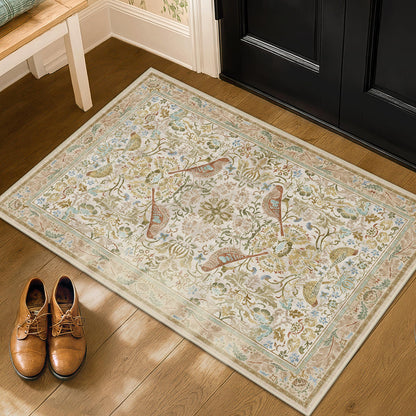Beige Boho Bathroom Rugs 2x3 Washable Non Slip - Soft Low Pile Small Throw Rug for Entryway, Kitchen, Powder Room - Unique Farmhouse Bird & Pattern Botanical Decorative Door Mats